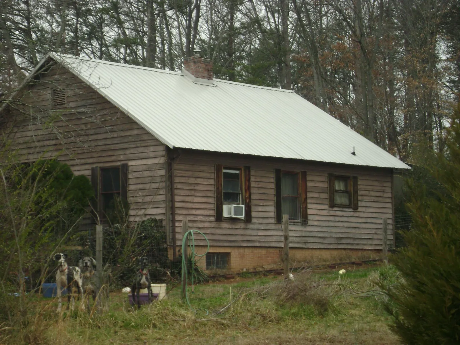 White metal roof on an old wood sided farmhouse, from a Asphalt Shingle Roof Repair job in Gwynn